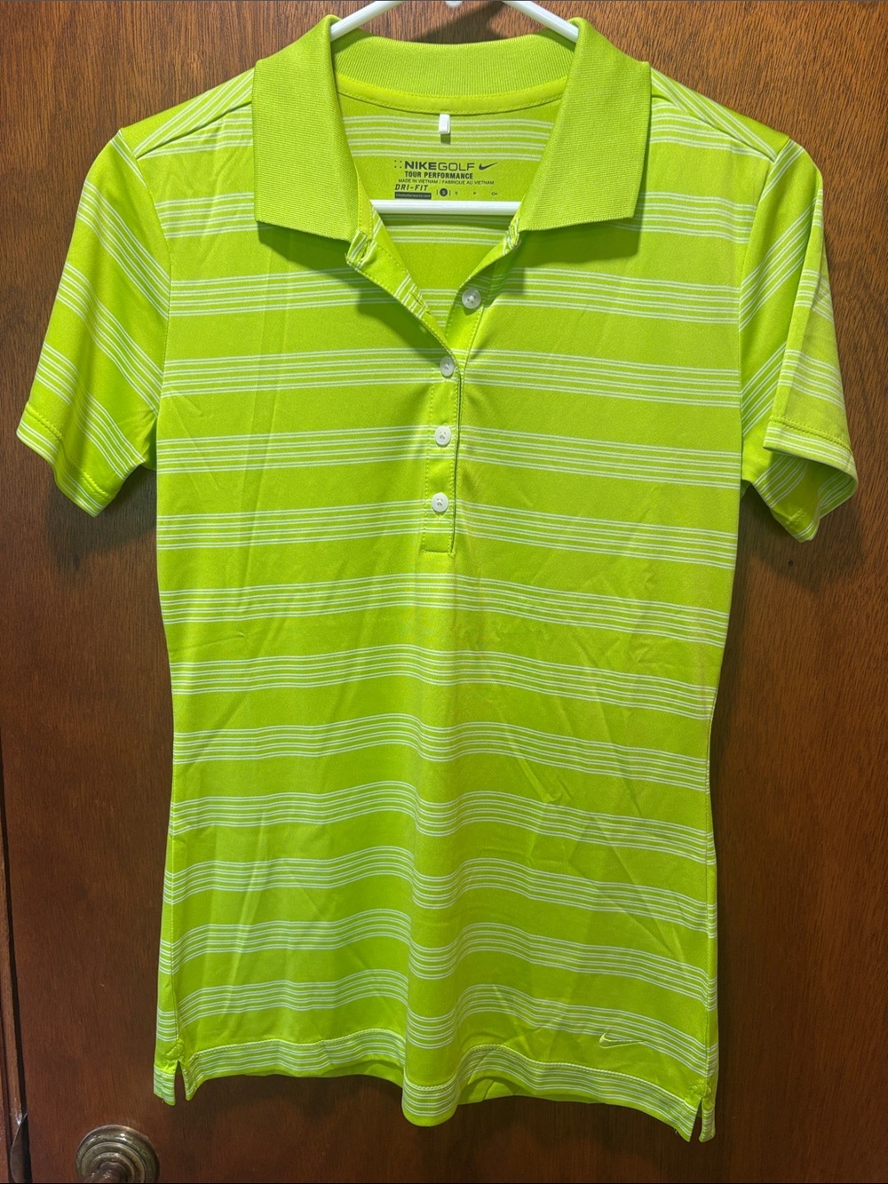 Nike Lime Green & White Striped Polo